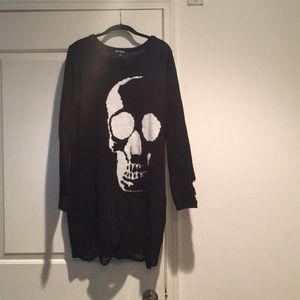 Distressed Skull Sweater Dress Long Sweater